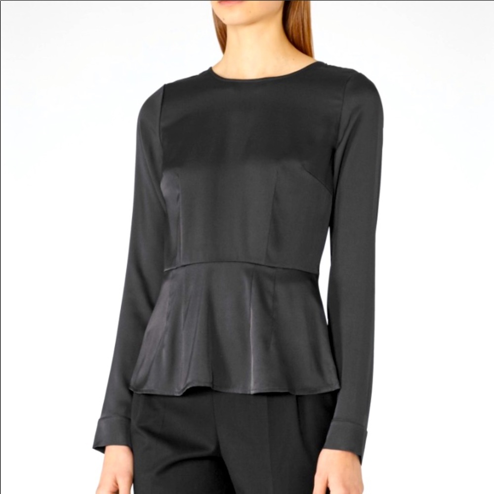 Reiss Jolie Silk Charcoal Gray Peplum Blouse Sz 10